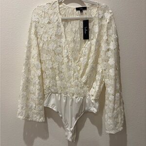 Lulu's Ivory Floral Lace Bodysuit, Festival Spring Feminine